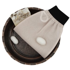 FEEL FINE TURKISH 100% RAW COCOON SILK EXFOLIATING BACK SCRUBBER AND BATH GLOVE BLACK SET - 7