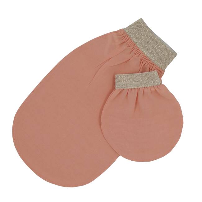 FEEL FINE TURKISH EXFOLIATING BODY AND FACE BATH GLOVE SALMON PINK - 1